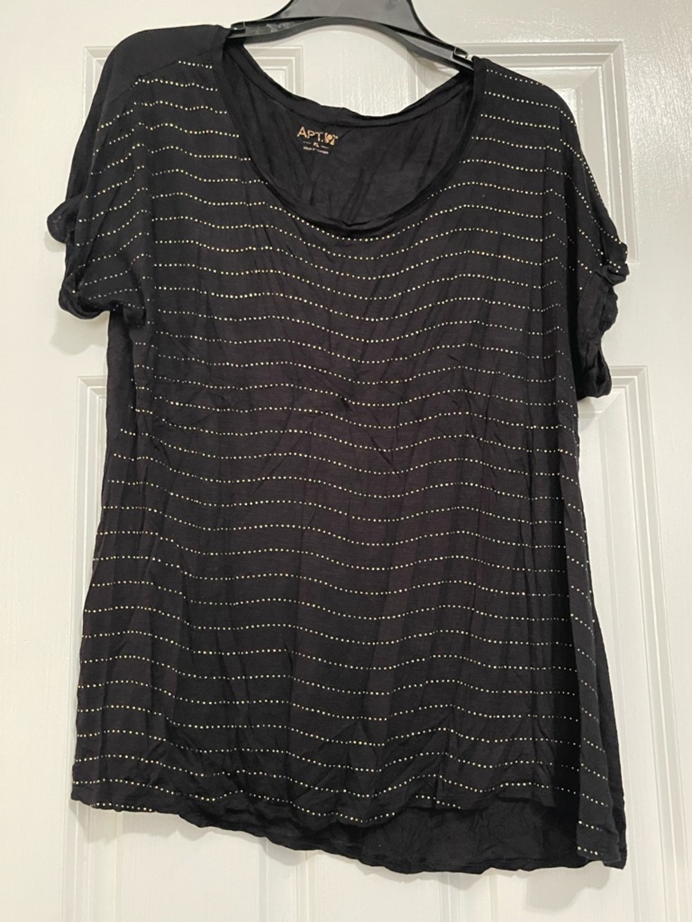 Apt. 9 Black Short-Sleeve Scoop Neck Top with Gold Stud Stripes